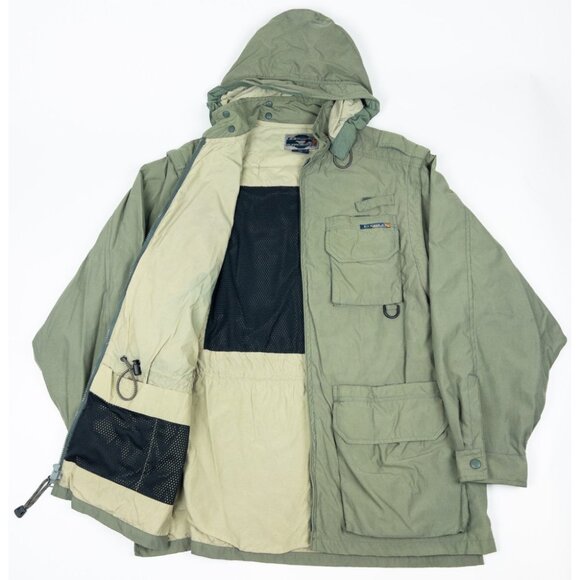 ExOfficio Cargo Jacket Men's Large Convertible Travel Multi-Pocket Safari Green